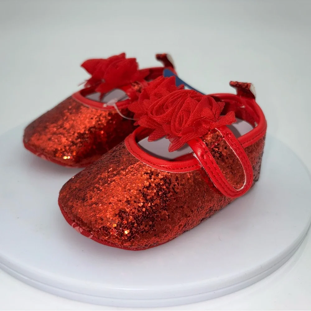NEW Red Glitter Girls Shoe Mary Jane Baby Little Kids Size 3 6-9‎ Months